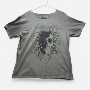 Social Collision Mens Skull Graphic Tee Gray Memory of‎ the Lost Punk Shirt M